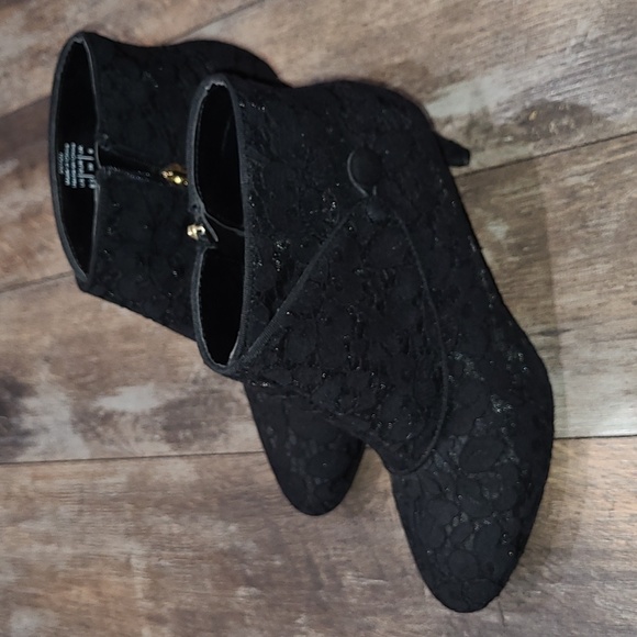 Kelly & Katie Black Lace Heel Ankle Boots - Picture 2 of 7